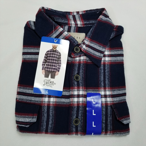Jachs L Navy/Red Plaid Flannel Casual Shirt NWT - Picture 2 of 4